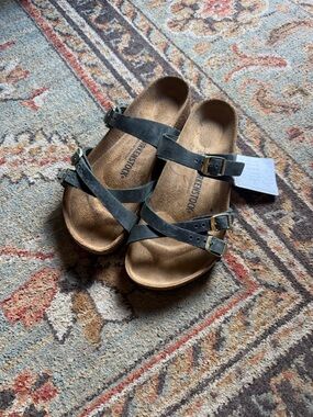 SOLD NWT Birkenstock Dark Green Leather Strappy Sandals.